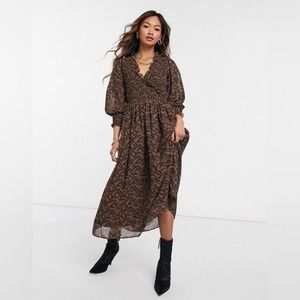 ASOS Flowy Shirred Animal Print Midi Dress, size 10